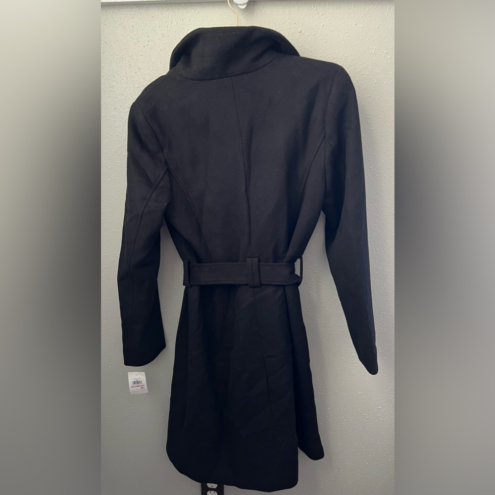 New COLE HAAN Belted Wool Blend Long Coat in Black Women’s Size 10 - Picture 4 of 11